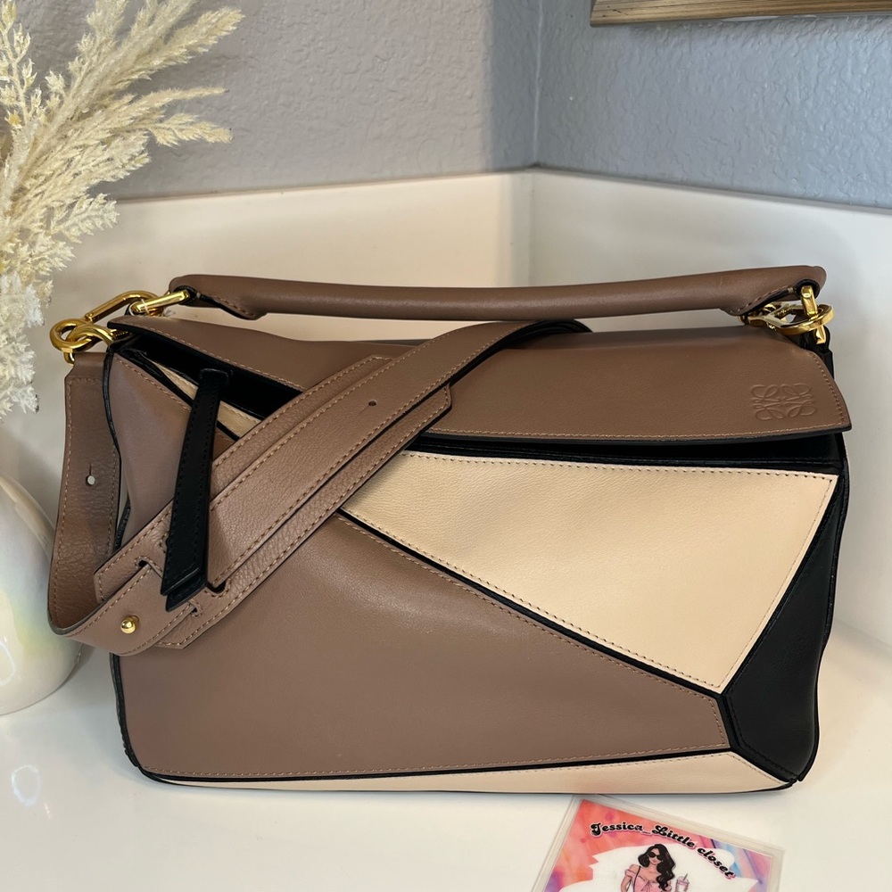 Loewe Puzzle Crossbody Bag in Taupe, Cream & Black